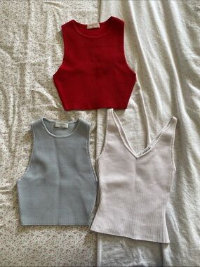 Aritzia Ribbed Tank Bundle - Red, Light Blue, off white